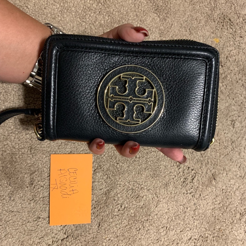 Tory Burch black Amanda cellphone wristlet